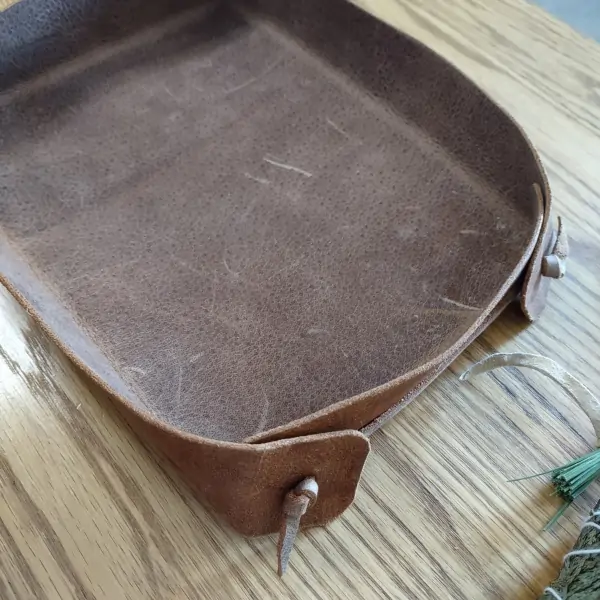 Deluxe Smudge Kit, Buffalo Leather Tray 4 Buffalo Lether Tray, distressed crazy horse brown