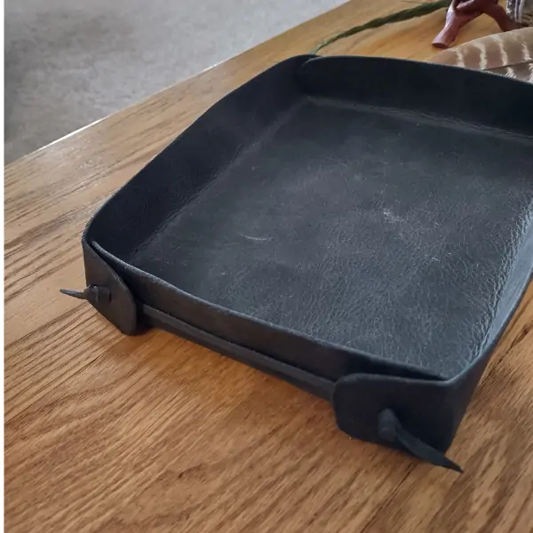 Deluxe Smudge Kit, Buffalo Leather Tray 3 Buffalo Lether Tray, distressed mat black