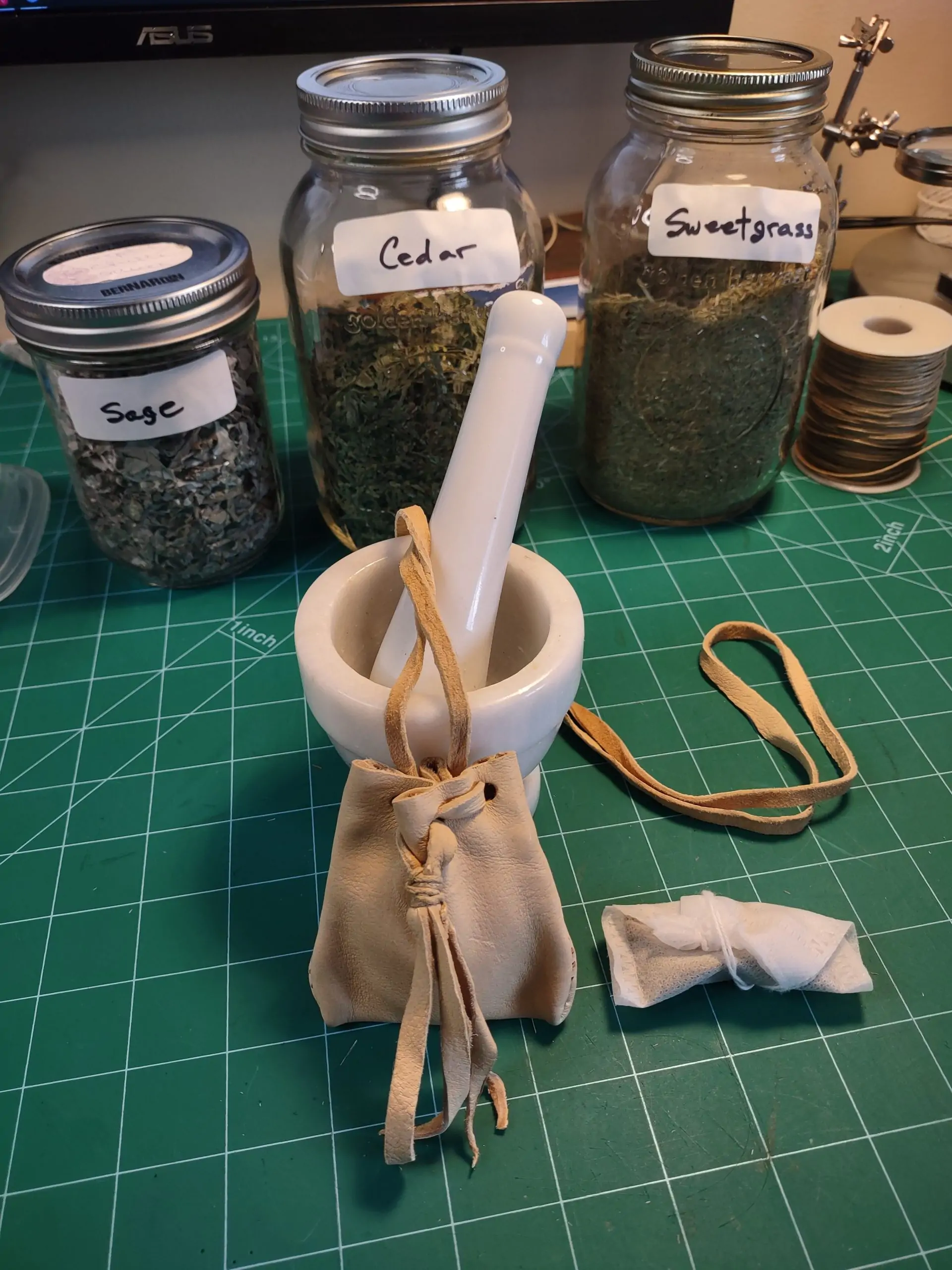Medicine Pouch with Ground Sweetgrass, Sage or Cedar 4 Three Medicines
